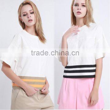 New Fashionable High Quality Comfortable With Stripe Split Ladies Linen Fabric Blouse photo-2