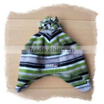 windproof striped cheap winter polar fleece child knitted hat factory