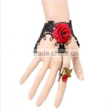 Beautiful rose charm jewelry sets lace flower bracelet wrap with diamond ring