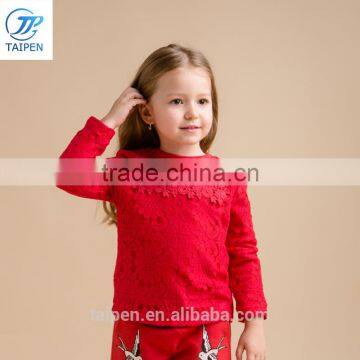 Wholesale Girls Long Sleeve Lace t Shirt With Flower Pattern Fleece Lining Shirt Designs For Girls photo-2