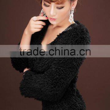 Promotion Price Black Woman Faux Fur Short Coat Lady Curly Sheep Fur Jackets photo-5
