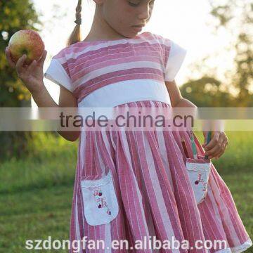 2016 Girls ABC + 123 in Antique Brick Well Dressed Remake Dress Kids Back To School 100% Cotton Striped Lace Dress photo-2