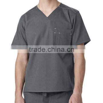 Men's Pewter V-Neck Scrub Top with Multi Functional Pockets