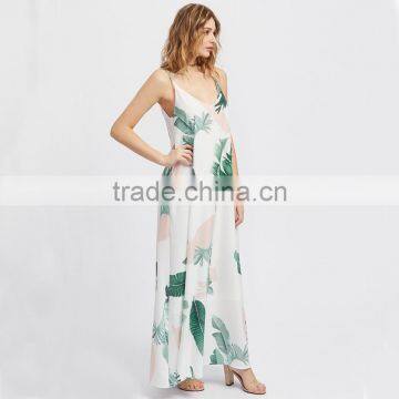 NEWEST Floral Print Maxi Dress,women Spaghetti Straps Deep V-neck Dress photo-6