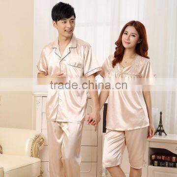 New emulation silk lovers pajamas women sexy silk household to take men's suit long thin with short sleeves in spring and summer