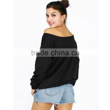 Women Customized Printed Black Off Shoulder Sweatshirt Cheap Price photo-4