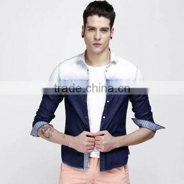 New arrival 2016 men shadow color slim fit denim casual shirt