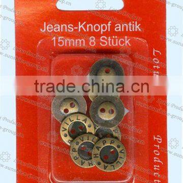 Metal Jean Button in Blister Packing