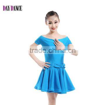 Girls Dress Boat Neck Sexy Latin Dance Dress Spandex Ballroom Costume