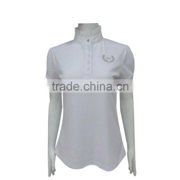 White color stand up new design embroidered custom polo shirt women