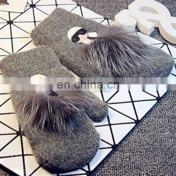 Latest design rabbit fur blended winter mittens for girl women wholesale