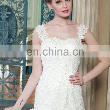 ED Elegant Sweetheart Lace Straps Mermaid Beaded Appliqued Wedding Dress Bridal Gown photo-4