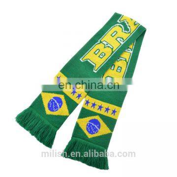 SC-0006 Acrylic soccer scarf custom print knitted jacquard Brazil Brasil football fan scarf