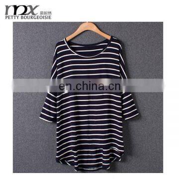 Highest quality ladies tops women's OEM T-shirt stripe shirt