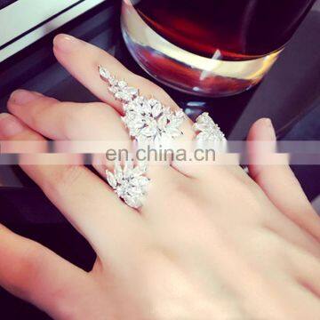 Exaggerated Feathers Zircon Ring Rhinestone Fashion Ladies Temperament Opening Ring