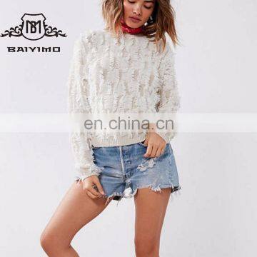 2017 New Fashion Design Top Seller Custom Woman Knit White Hot Selling Sweater