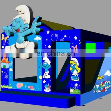 2017 hot Smurfs theme inflatable combo jumper with slide for adults and children