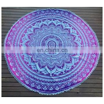 Indian Roundie Round Pom Pom Mandala Hippie Tapestry Pink Ombre Beach Throw Towel Yoga Mat Bohemian Art