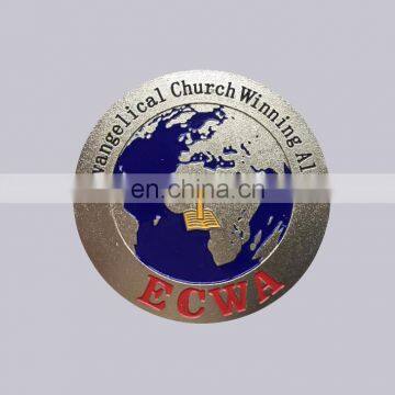 Top Quality Custom Circle Shape Global Church Theme Color Filled Type Embossed Metal Label Nameplate With Self Adhesive