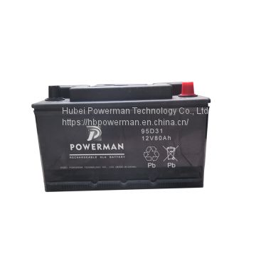 Powerman 12V 80Ah Lead Acid Portable maintenance free car battery for starting from chinese suppliers or manufacturers