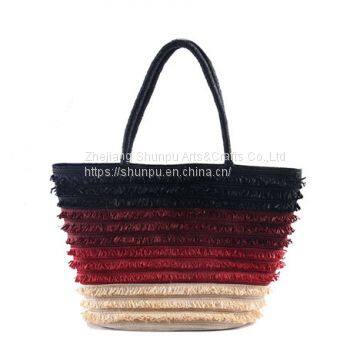 Multi Color Braid Striped Straw Beach Bag