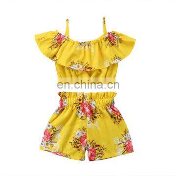 Girl Flowers print Clothes 3Colors Kids Girls Summer 2pcs Set Strap Tops Shorts Outfits 1-6T