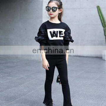 Teenager Girls White Sweater Long Sleeves Black Ruffle Sleeves Shirt for Fall Kids Girls Fashion Casual Top 5-9years photo-6