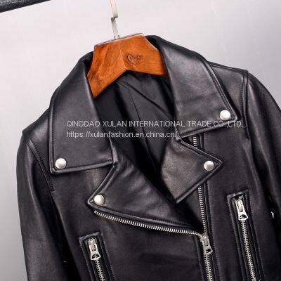 2021NEW FASHION LADIES' GENUINE LAMBSKIN LEATHER JACKET MOTORCYCLE JACKET photo-4