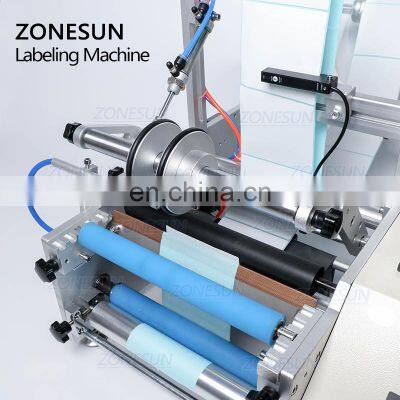 ZONESUN TB-190 Wine Double Side Sticker Round Water Semi Automatic Digital Bottle Labeling Machine For Plastic Bottle photo-4