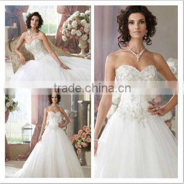 2014 New Arrival Sweetheart Ball Gown Appliqued Tulle Wedding Dress