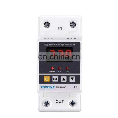 63A 220V Din Rail Adjustable Recovery Reconnect Over and Under Voltage Protective Device Protector Relay Over Voltage Protection