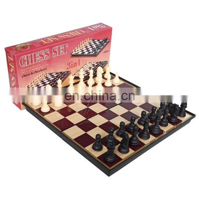 High quality portable chess board game set with magnetic plastic luxury chessboard 3 in 1 chess set