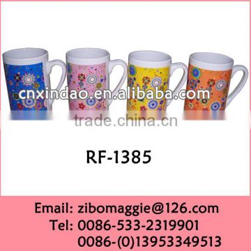 Professional Zibo Made U Shape Porcelain Gift Mug with Flower Print for Custom Milkshake Mug