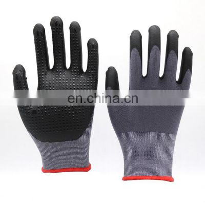 15G Black Nylon Knitted Shell Thin Foam Nitrile Coated Gloves Safety Work Gloves