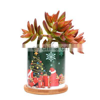 Nordic Simple Christmas Round Green Plant Ceramic Flower Pot Garden Decoration