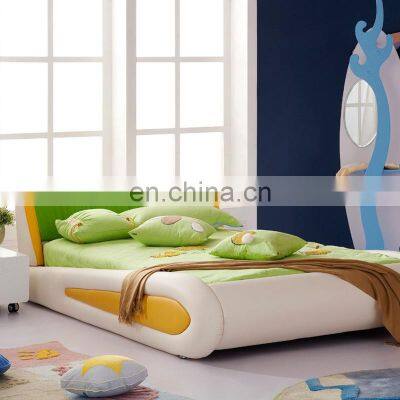 Latest America modern design solid wood frame bedroom furniture leather soft kids children bed frame