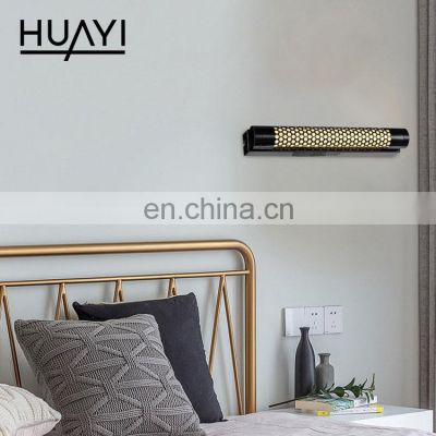 HUAYI New Design Black Iron Lamp Body 38w Indoor Bedroom Market Acrylic LED Wall Lamp