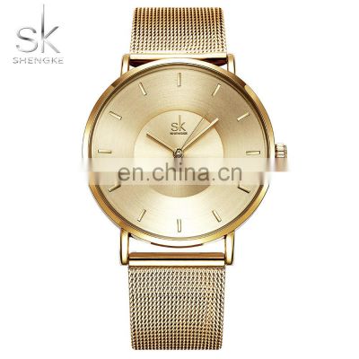 SHENGKE SK Luxury Lady Alloy Watches Custom Logo Wristwatch Jewelry Set Steel Mesh Band Gold Quartz Watches Woman K0059L