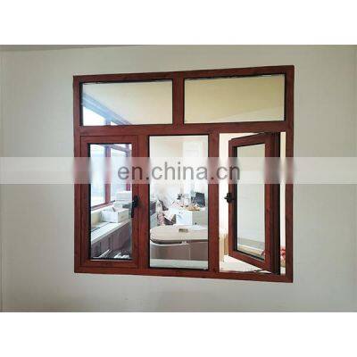 Sound proof aluminum casement window double glazed glass aluminum frame wooden grain  blade inside