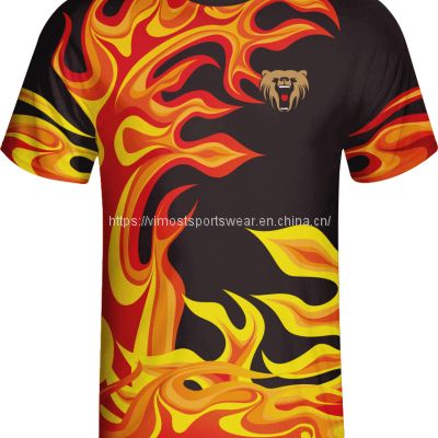 100% polyester custom t-shirts with cool fire patterns