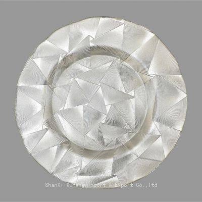 Factory Wholesale Bulk Wedding Event Party Dinnerware Silver Glass Charger Plate