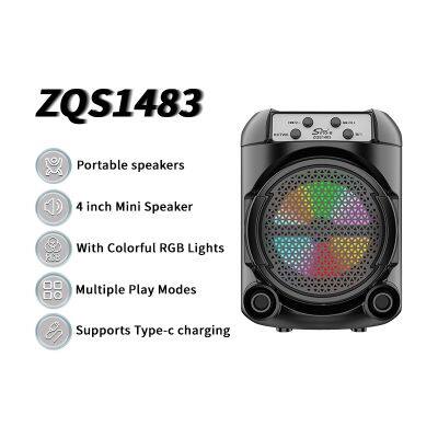 ZQS1483 Oem Portable 4-inch Speaker 8W Power Wireless Bluetooth Speaker With Colorful Lights