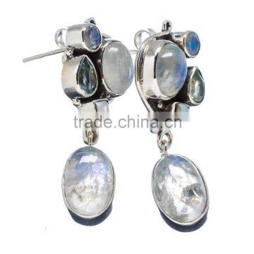 RAINBOW MOON STONE 925 STERLING SILVER EARRINGS ,925 STERLING SILVER JEWELRY WHOLE SALE,JEWELRY EXPORTER