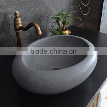 Indoor Decoration Natural Grey Oval Stone Bathroom Sink photo-2