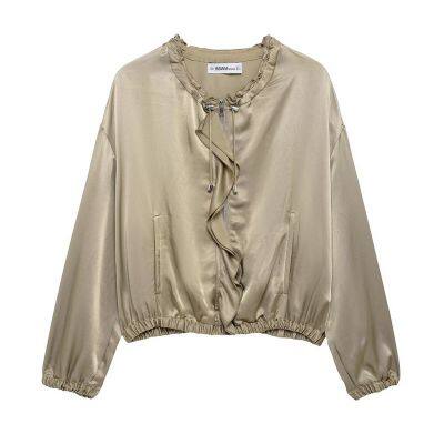 2025 Spring/Summer New European and American Style Women's Fashion Leisure Stacked Decorative Silk Texture Jacket