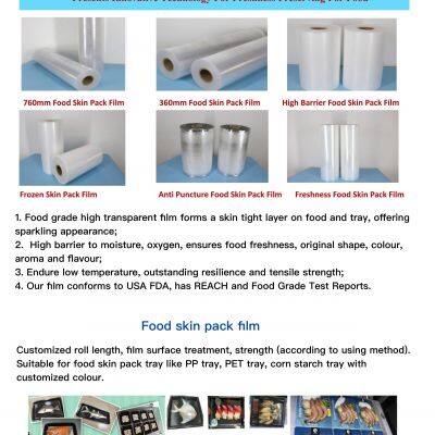 Quality Waterproof Food Grade Skin Pack Film 360mm 760mm for Fresh Seafood, Meat and Vegetables