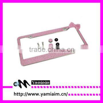 Luxury Pink bow tie diamond crystal License Plate Frame Car accessories Auto OEM Girly gift