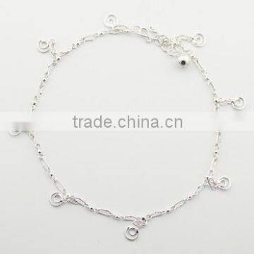 Sterling Silver Charms Anklet Fancy Chain & Hoop In Hoop