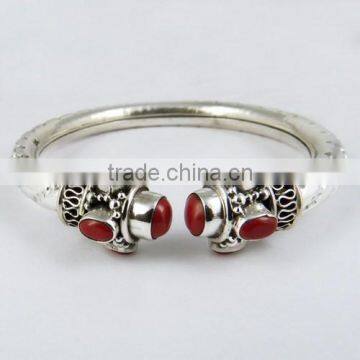 Classical !! Coral 925 Sterling Silver Bangles, Silver Jewellery Wholeseller, Silver Jewellery Manufacturer