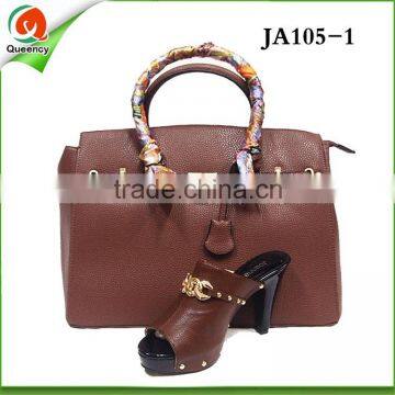 JA0105-01 2016 New design leather matching checked bag and shoes set